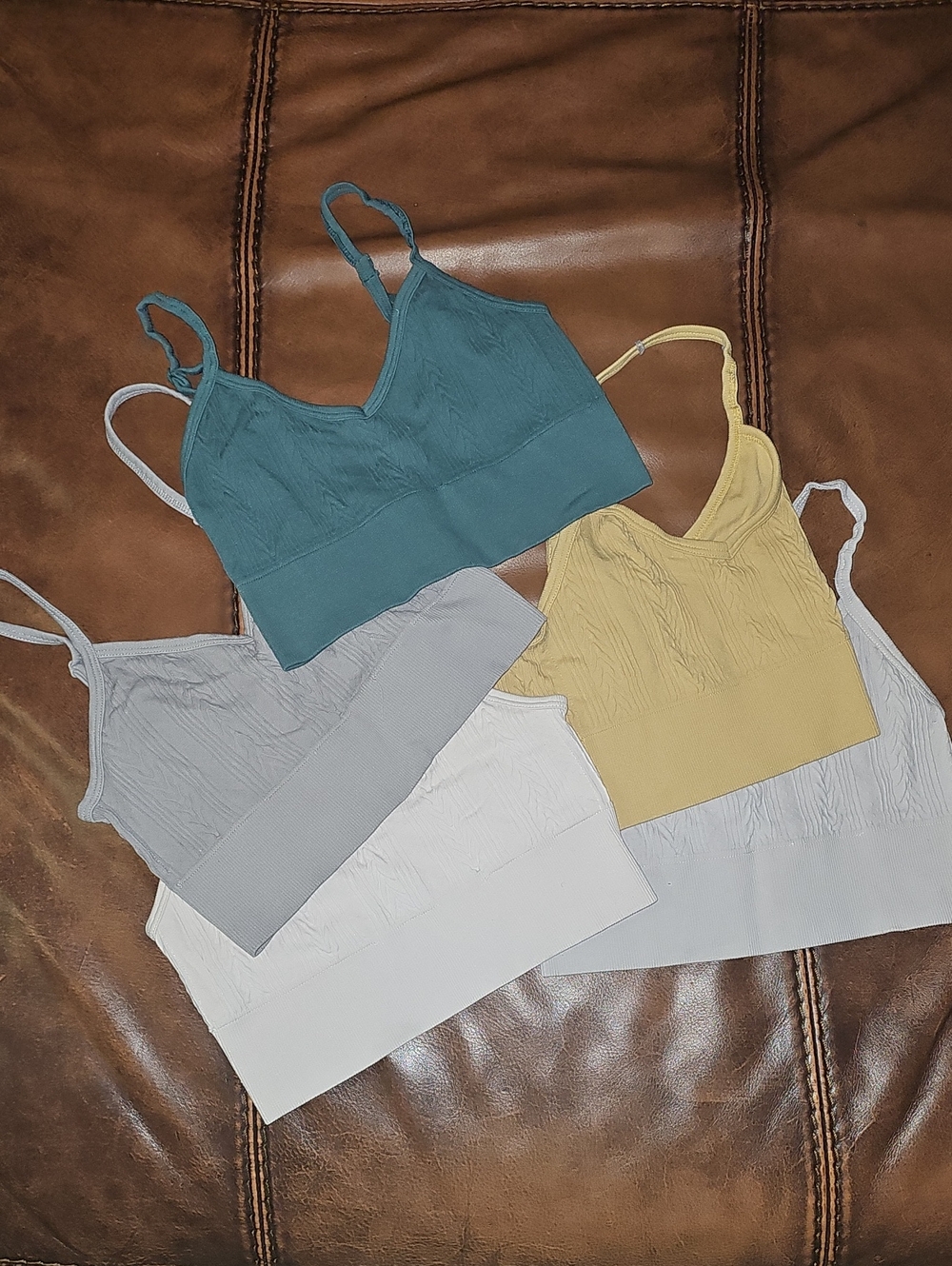 Old Navy Ribbed V-Neck Bralette Set in Teal, Mustard, Light Gray, White